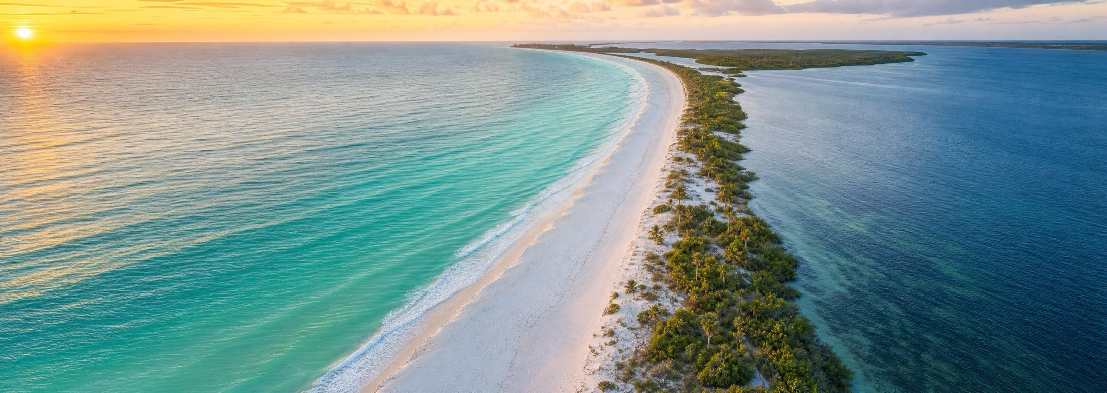 Aerial view of a Gulf Coast barrier island at golden hour